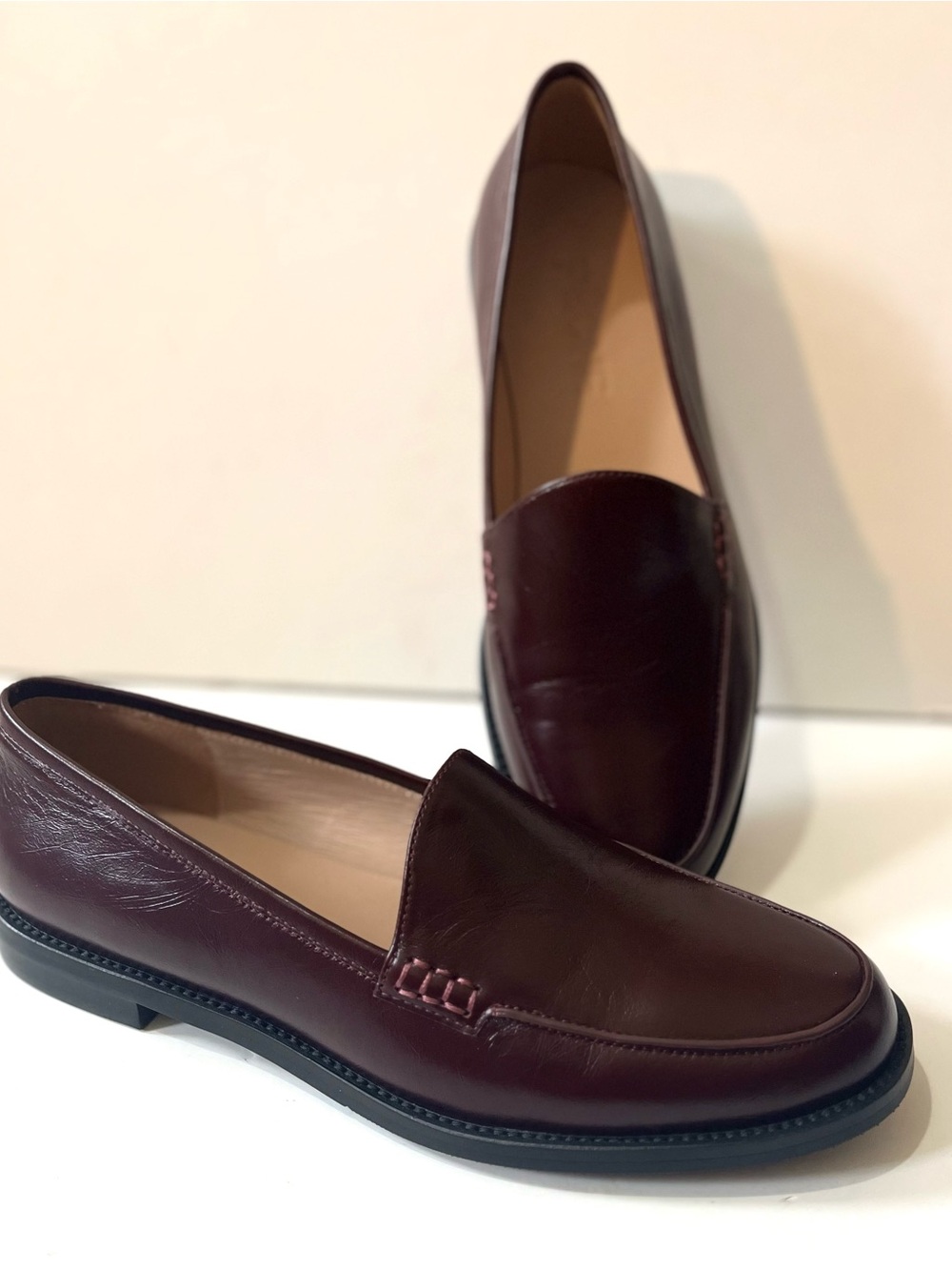 PECHE Leather Slip-On Elegant Loafers in Burgundy 38 - Picture 15 of 16